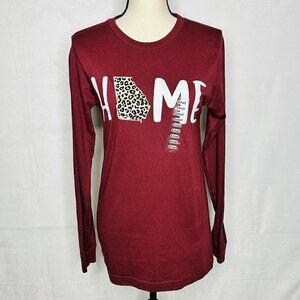Bella + Canvas Burgundy State of Georgia Home Long-Sleeve T-Shirt Size S NEW